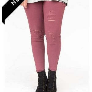 Agnes & dora distressed jeggings, dark mauve